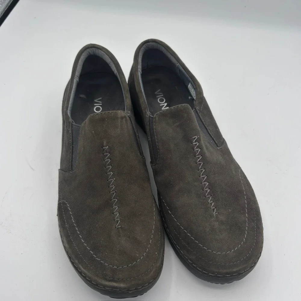 Vionic Addison Loafers Women Sz 9 Grey Suede Orthopedic Comfort Shoes